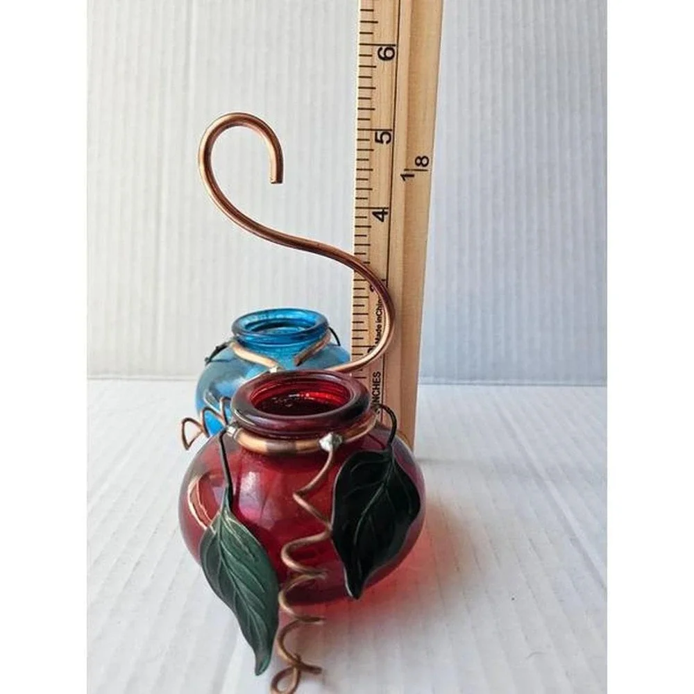Artisan handcrafted double glass hummingbird hanging feeder copper cottagecore